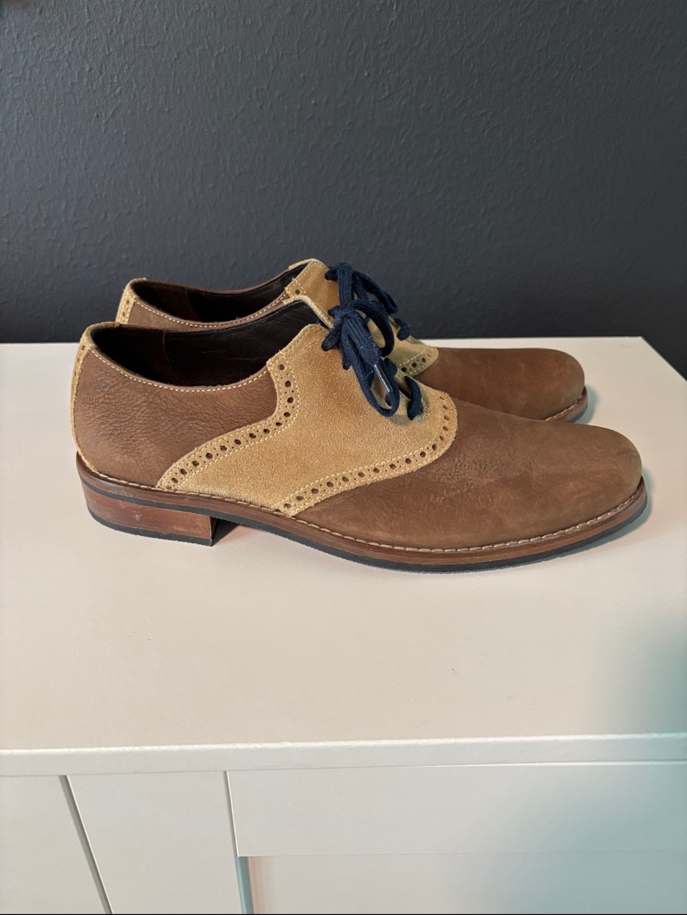 Cole Haan Brown and Tan Suede Leather Wingtip Oxfords